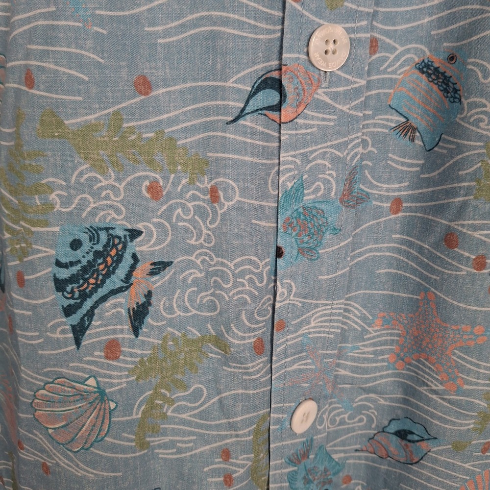 DAVID'S WEAR Men's 2XL Shirt Blue Pink Marine Life Fish Short Sleeve Button Down - Picture 7 of 12